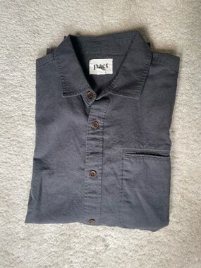 PACT - mens - linen cotton blend Button-Up Shirt in charcoal Gray